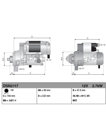 Motor Arranque Denso 2.7 kW - Nuevo y Potente para Camiones