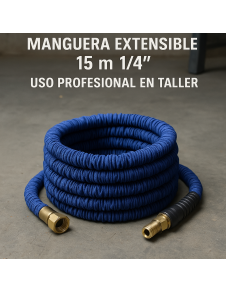 Manguera Extensible 15 m 1/4” - Uso Profesional en Taller