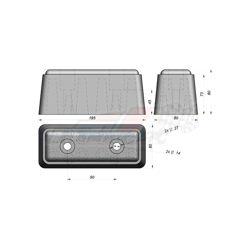 Tope de Goma 195x80x80 mm Protección Eficaz - Vehículos Industriales