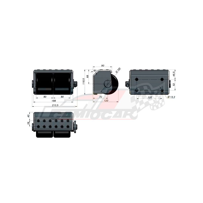 Tope trasero 2 rodillos horizontal